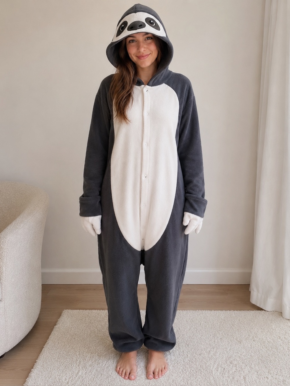 Sloth Gray and White Onesie Pajama Costume | Size Medium